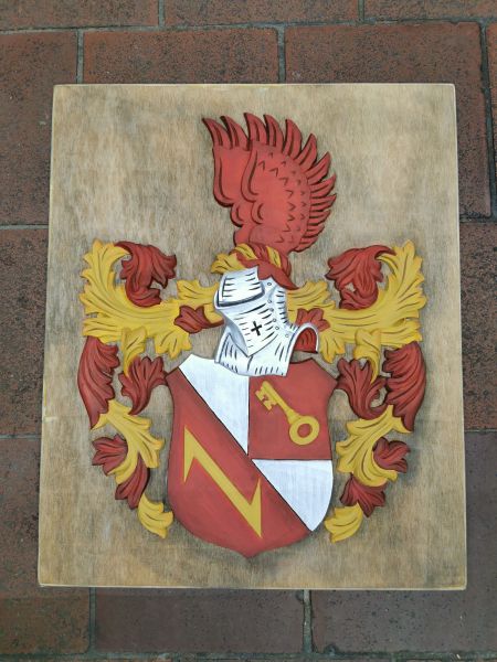 Wappen-Heraldik bemalt mit Platte - Com. Kuntz 52 x 64 cm